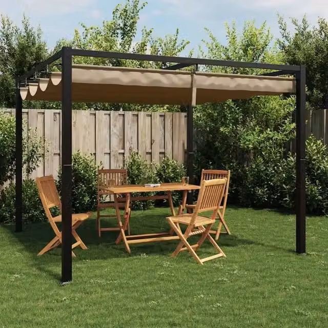 Gazebo da Giardino con Tetto Retrattile Tortora 3x3 m Acciaio 4003961