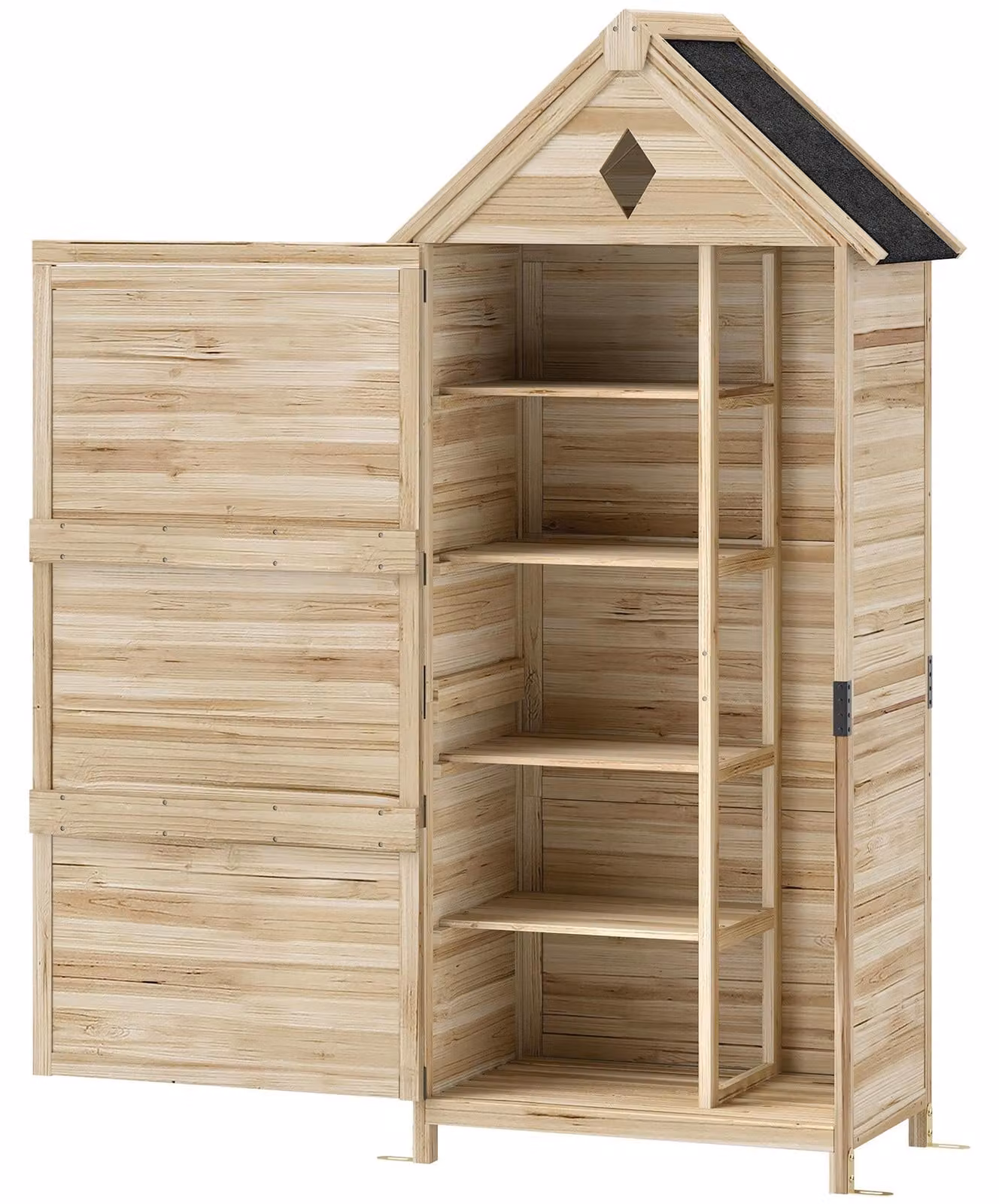 Casetta da giardino in legno con 4 ripiani, tetto impermeabile | Colore: legno naturale | Dimensioni: 80x49x170 cm