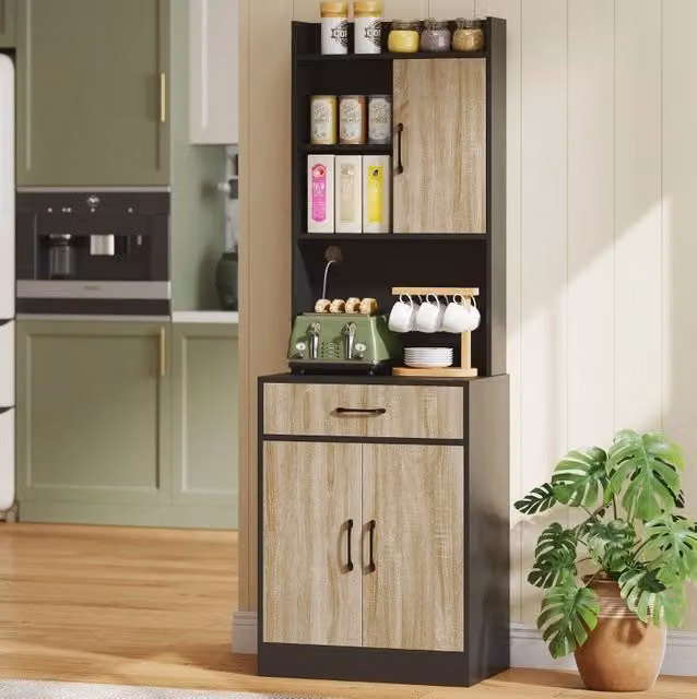 Credenza moderna per cucina e soggiorno marrone con piano di lavoro e passacavo L/P/H: 60 x 40 x 180 cm – 1