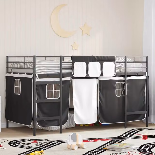 Letto a castello per bambini con tende Nero 107 x 203 cm 42020793