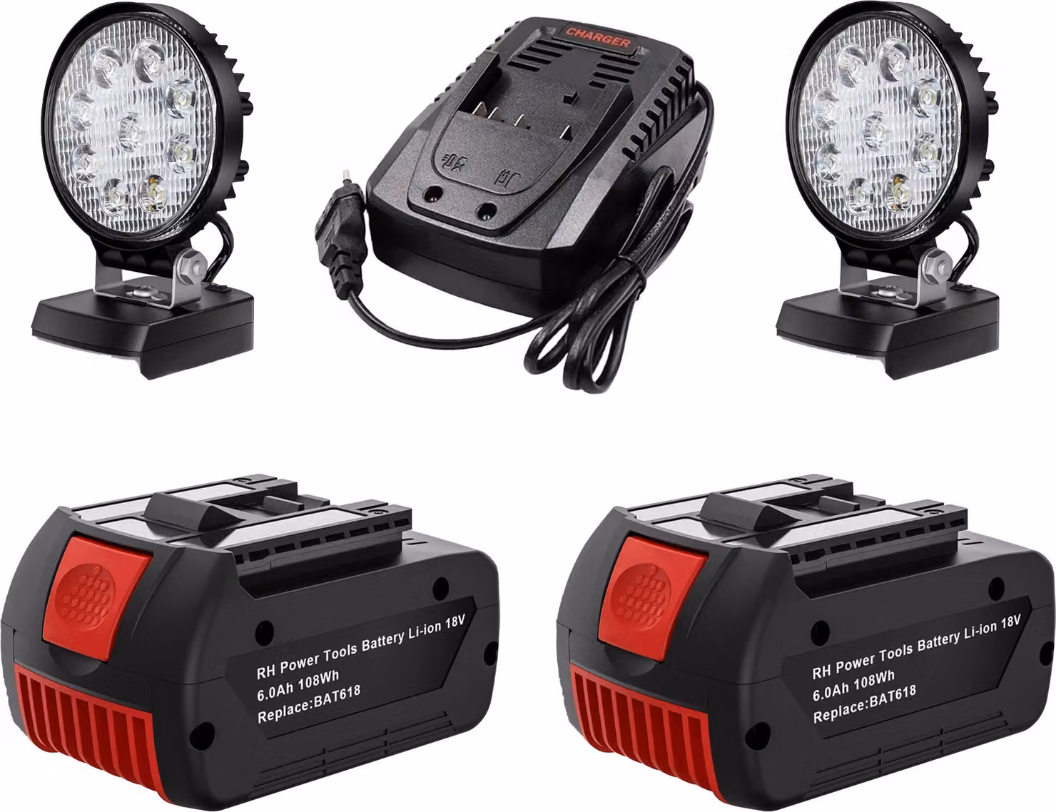 Batteria di ricambio Bosch da 18 V, capacità 6000 mAh, caricatore rapido 4A, set 5