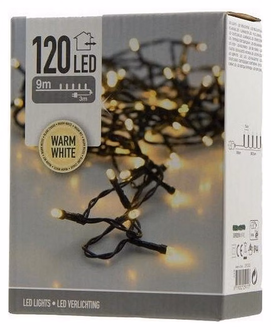 Casa & Styling Luci di Natale 120 LED extra bianco caldo IP44 1200 cm verde