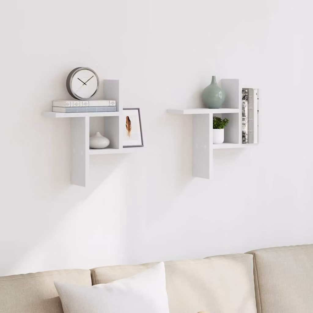 Set di 2 mensole a muro vidaXL bianche in MDF, L 38 x P 12 x H 38 cm