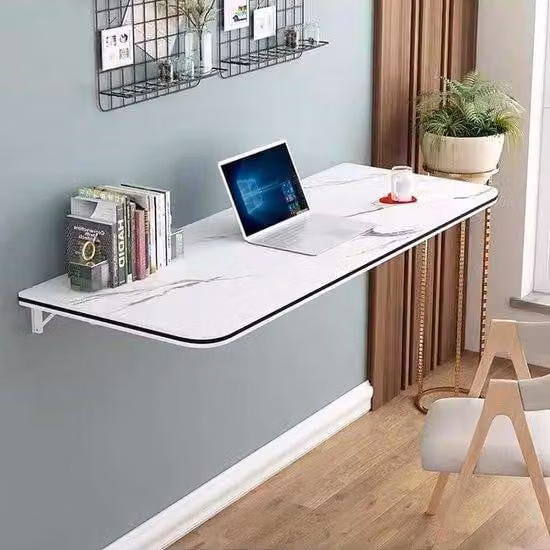 Tavolino di supporto con fissaggio a parete - Scaffale con struttura in acciaio - 70x40 cm - Bianco