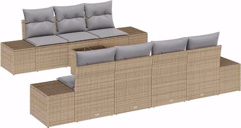 Set Divano da Giardino con cuscino 8 pcs Beige polyrattan