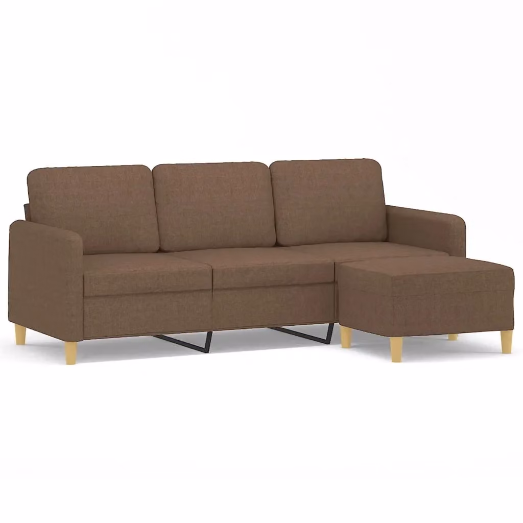 vidaXL Divano a 3 Posti Moderno con Poggiapiedi Coordinato Marrone in Tessuto L: 198 cm, P: 80 cm, H: 77 cm – 2
