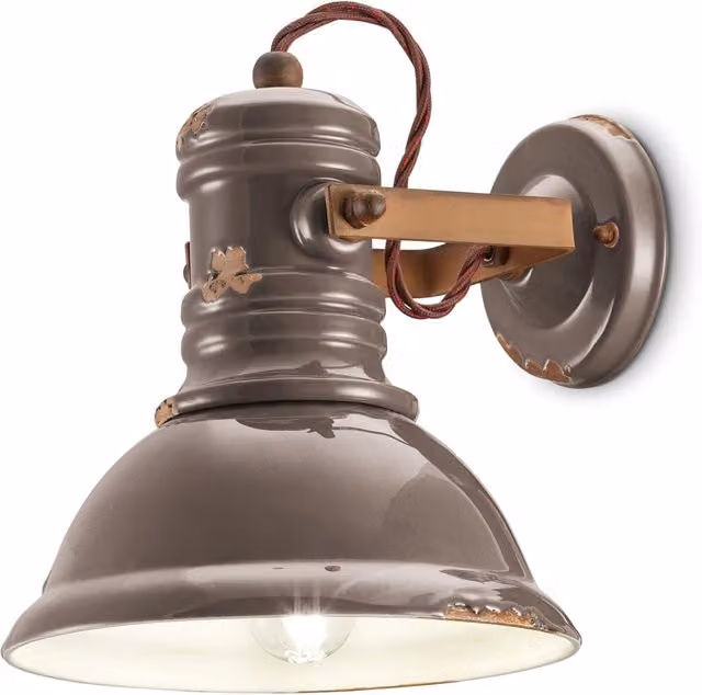 Applique Industrial Ferro E Ceramica Vintage Tortora 1 Luce E27