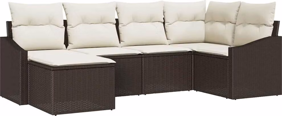 Set di divani con cuscino 6 pcs Marrone polyrattan
