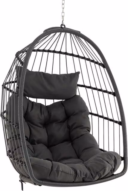 Sedia a uovo sospesa con cuscino per la testa e cuscino per seduta capacit¨¤ 150kg, Amaca pieghevole in vimini Grigio scuro