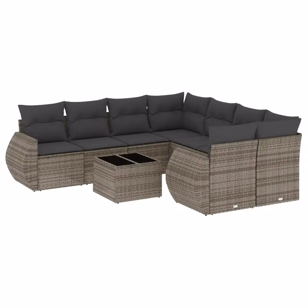 Set Divano da Giardino vidaXL 9 pz in Polyrattan Grigio con Cuscini e Tavolino da Caffè – 2