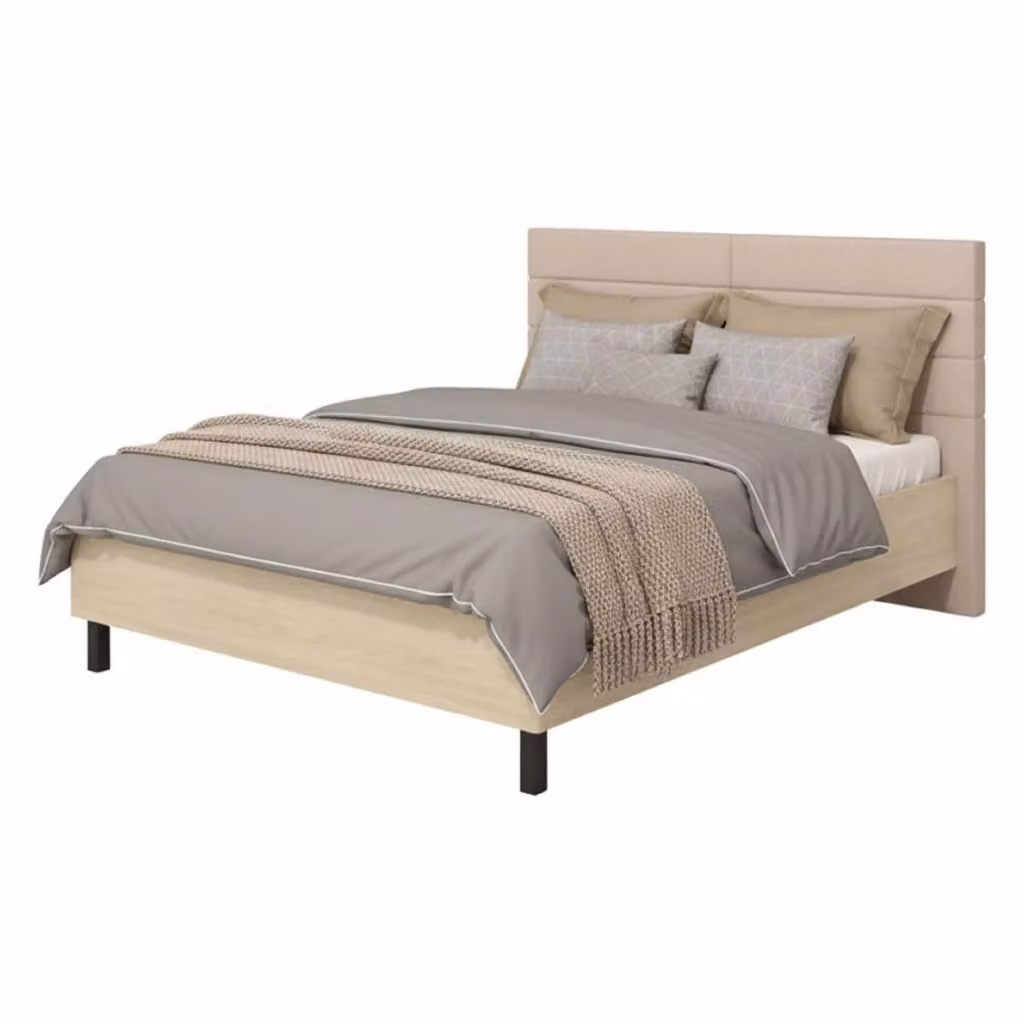 Letto Matrimoniale Ausonio DMORA con Testiera Imbottita in Rovere Marrone, L/P/H: 160 x 200 cm – 2