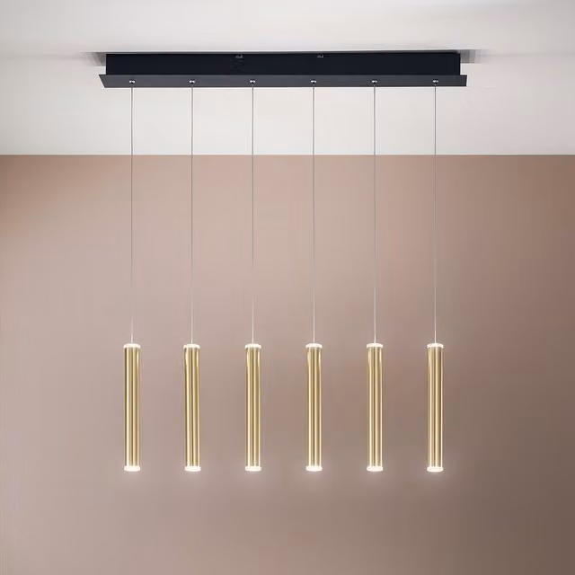 Lampada a sospensione lineare Prado di Fabas Luce con 5 luci LED da 33W, dimmerabile, disponibile in oro/ottone, bianco o nero – 3