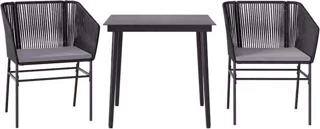 Set da Pranzo da Giardino Moderno in Polyrattan con Tavolo in Vetro e Sedie, Colori Nero e Grigio