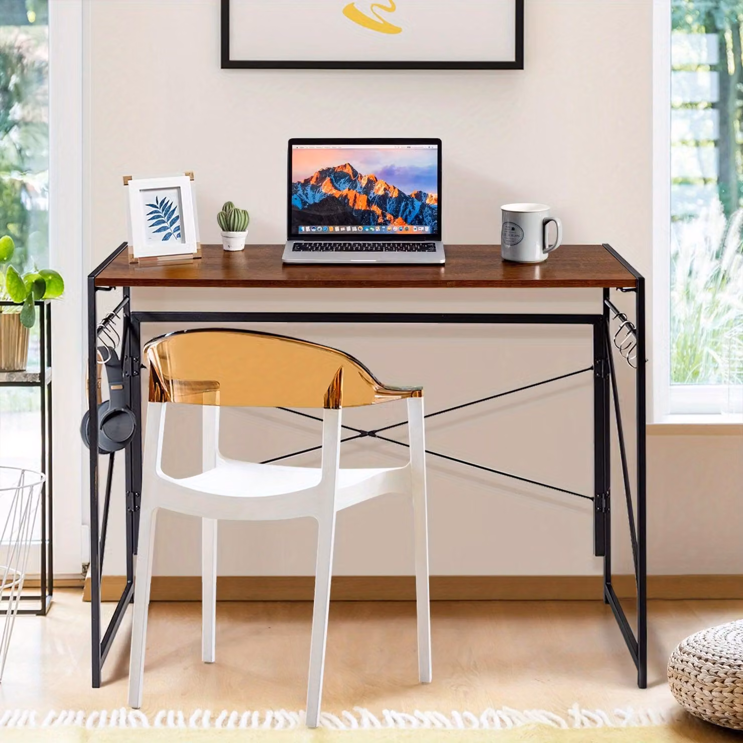Scrivania - Tavolo per computer - Banco da lavoro - Scrivania - Pieghevole - Pannello di fibra a media densità (MDF) con struttura in metallo - 100x50 cm