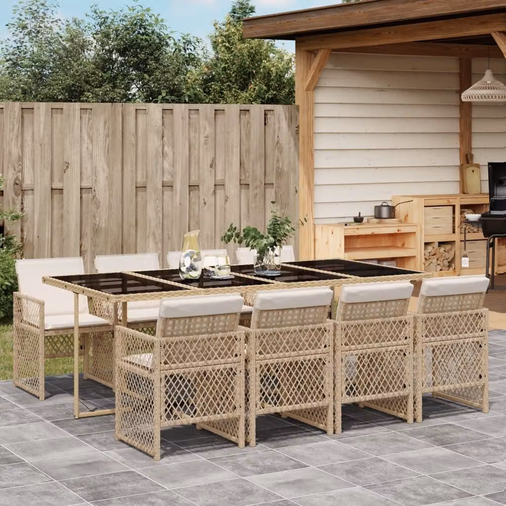 Maison Exclusive - Set da Pranzo da Giardino 9 pz con Cuscini Beige in Polyrattan