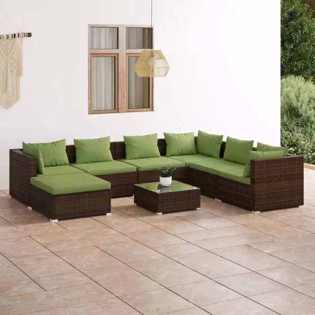 Set Divani da Giardino 8 pz con Cuscini in Polyrattan Marrone 3101852