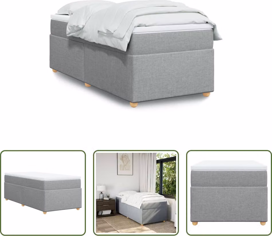 The Living Store Letto a molle con materasso grigio chiaro 80x200 cm in tessuto