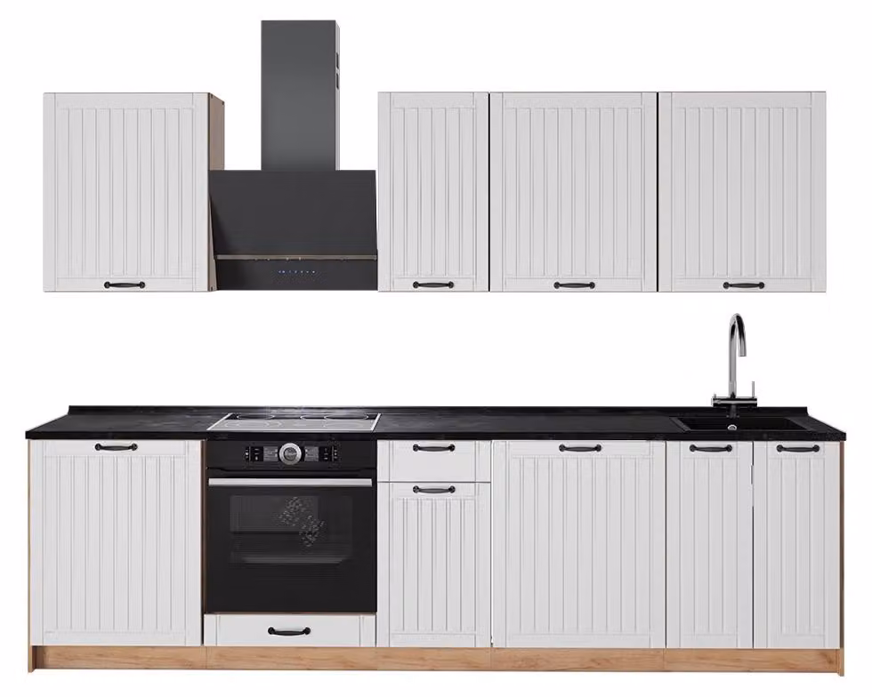 Cucina componibile Vicco Fame-Line Bianco rustico/Rovere dorato 280 cm, PL Antracite, Model 64212