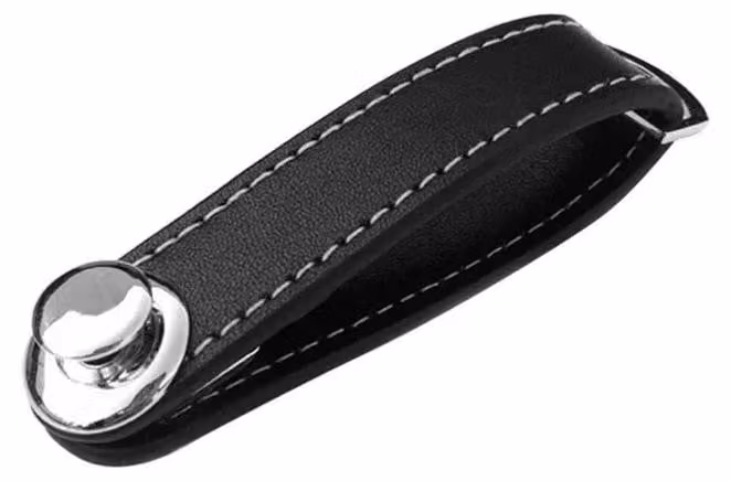 Portachiavi, in vera pelle pieno fiore, design compatto, colore nero