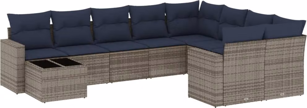 Set Divani da Giardino 10 pz con Cuscini Grigio in Polyrattan