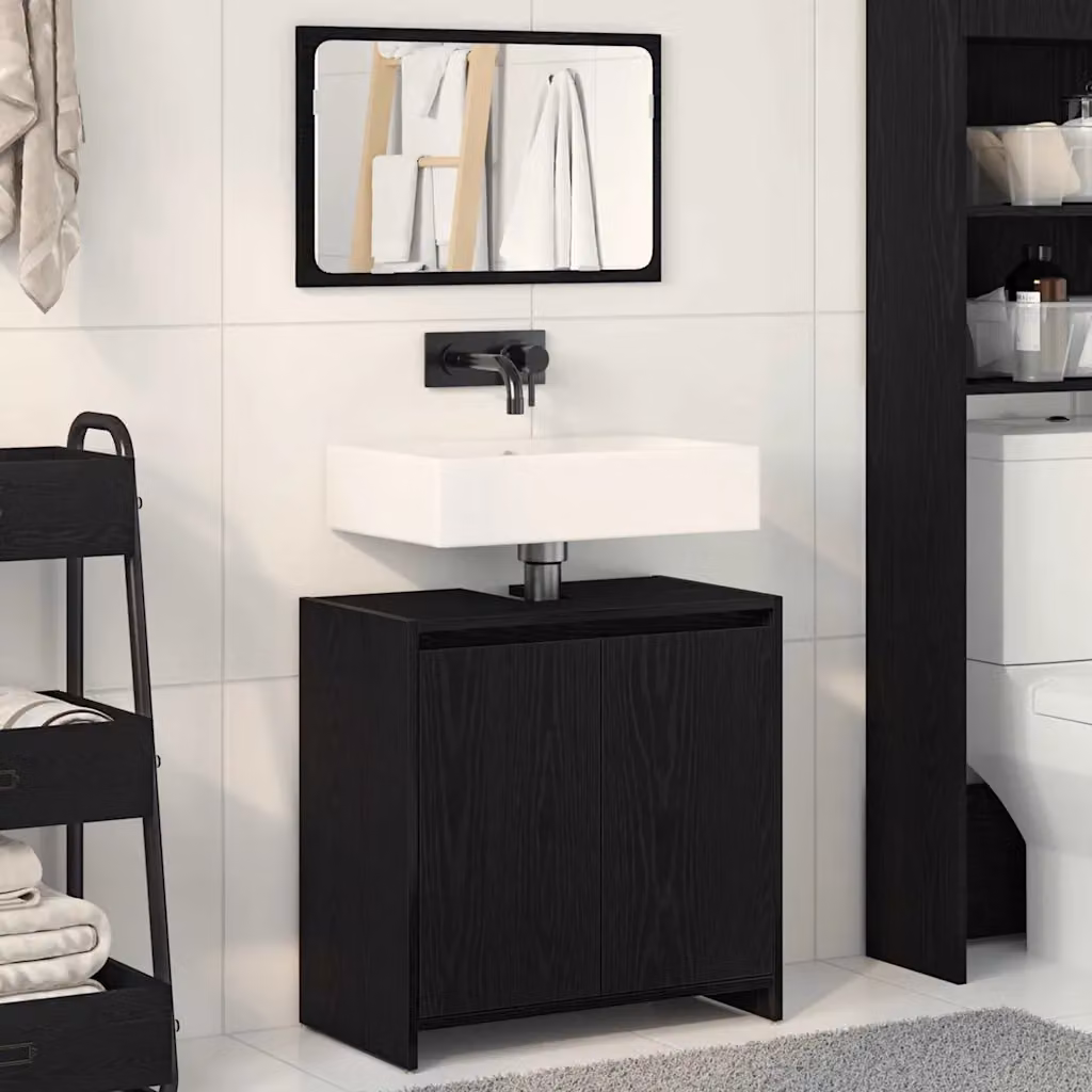 Mobile da bagno moderno vidaXL in rovere nero con specchio e ante a battente L/P/H: 60 x 33 x 60 cm