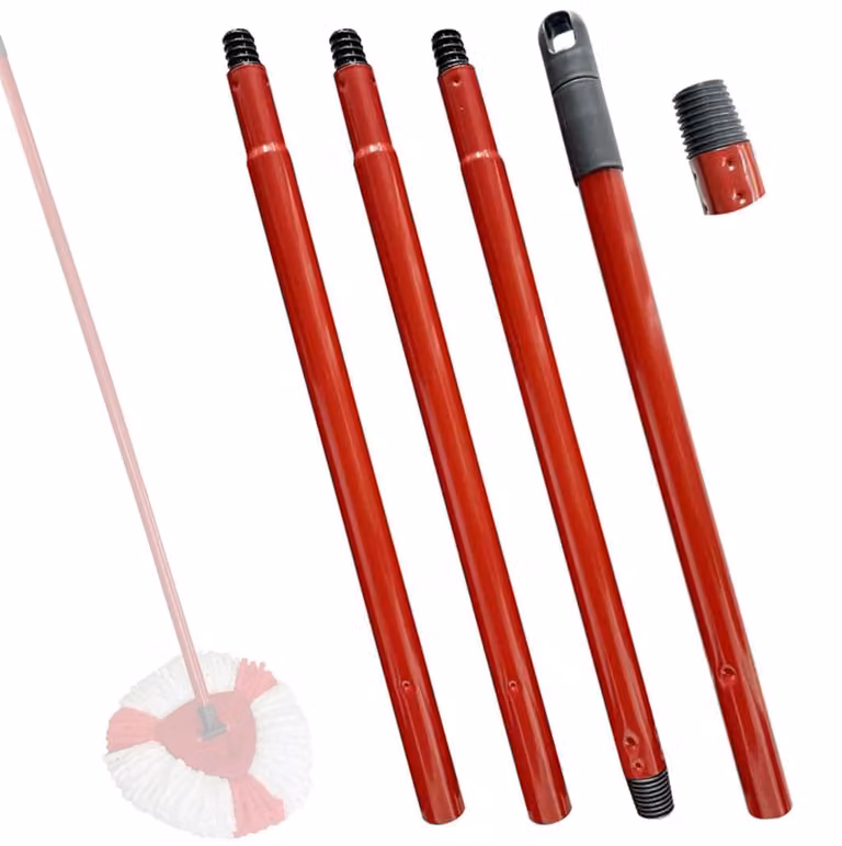Manico di ricambio per mocio, composto da 4 pezzi, regolabile, 138 cm, colore rosso