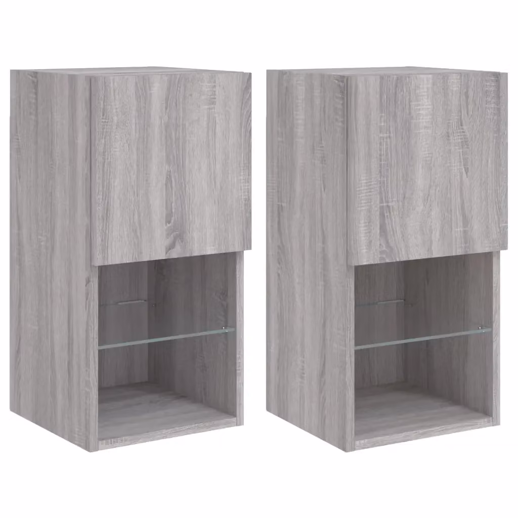 Set di 2 Credenze per TV Moderno DESIGN IN in Legno Grigio con Luci LED Integrate, da Appendere al Muro, L/P/H: 30,5 x 30 x 60 cm – 2