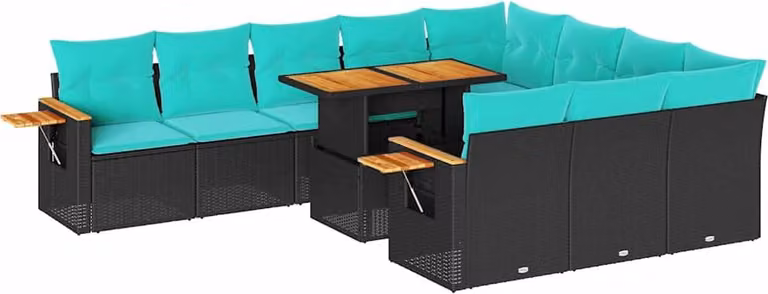 Set Divani da Giardino 11 pz con Cuscini Polyrattan Acacia Nero