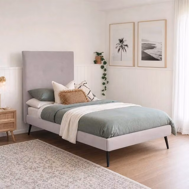 Letto singolo con rete inclusa Stiletto tessuto Enjoy grigio chiaro
