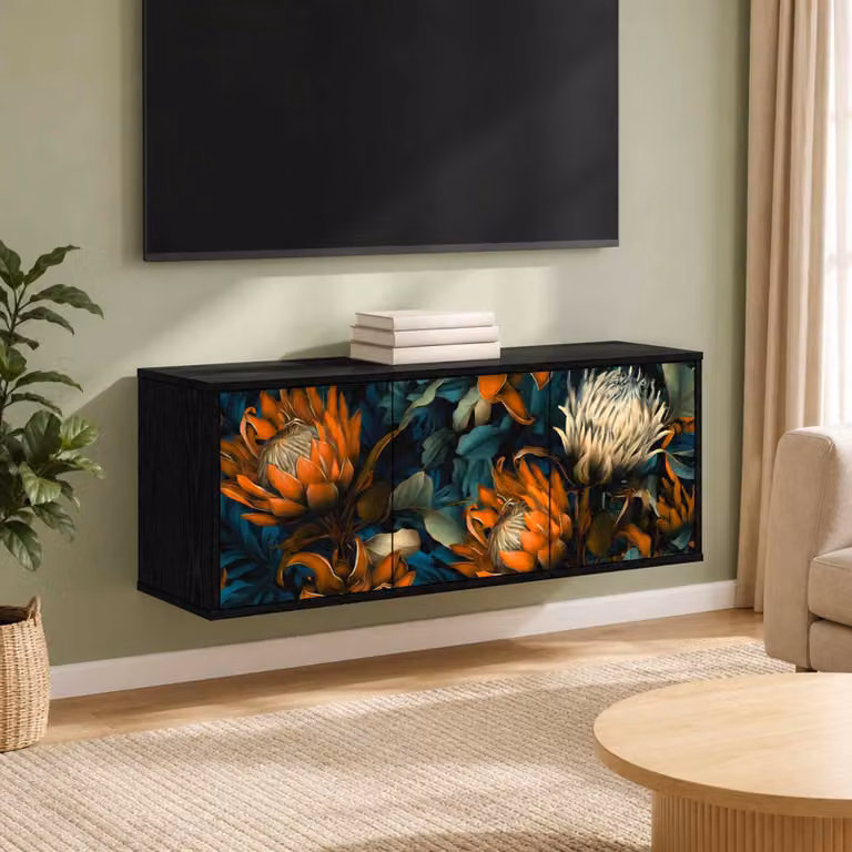 Mobile TV da parete vidaXL LOCHEM in Rovere Nero, L 102 x P 33 x H 40 cm