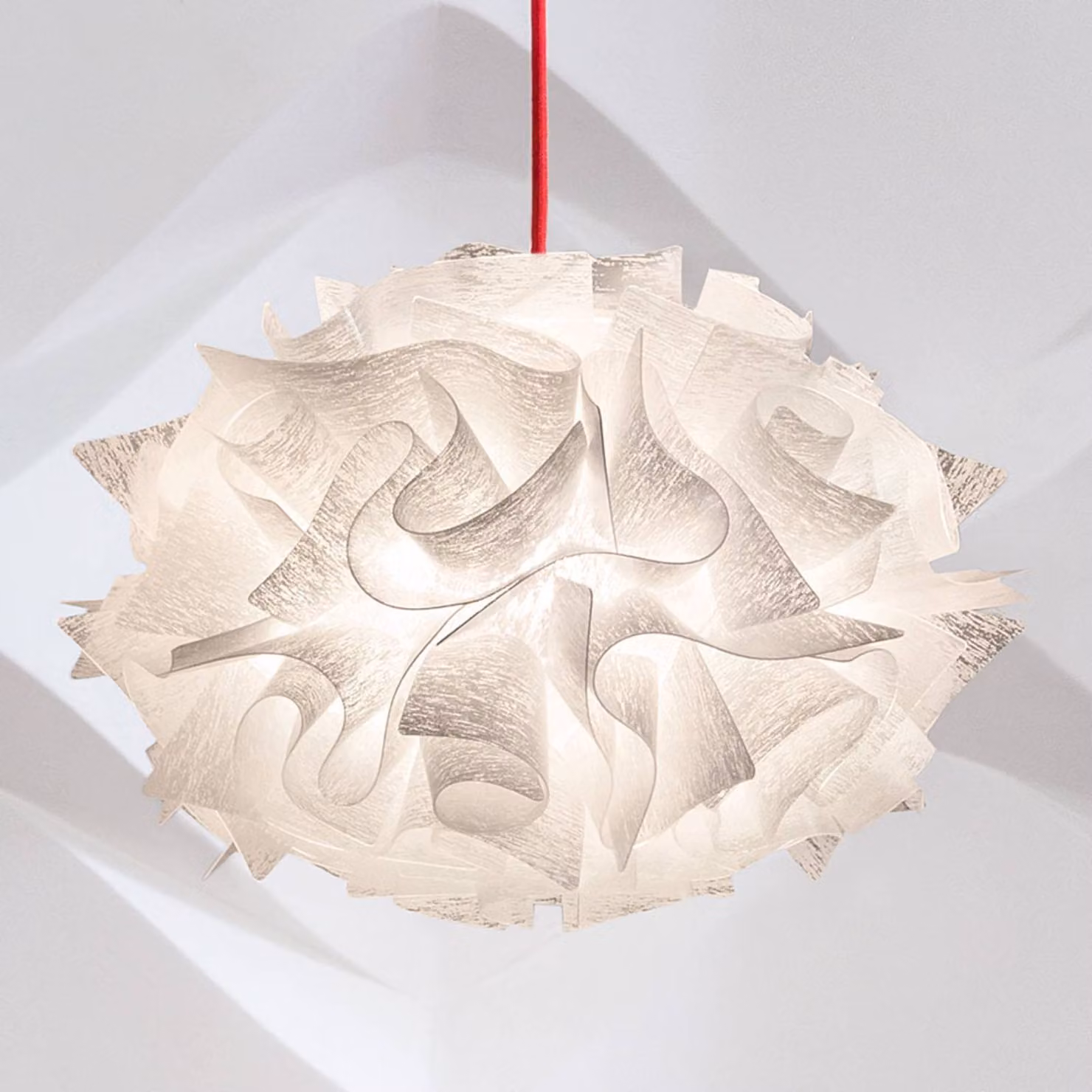 Slamp Lampada a sospensione Veli Mini Single Couture, dimmerabile, Bianco / Opale, Soggiorno / Sala da pranzo, Plastica, Design, Lampada a sospensione