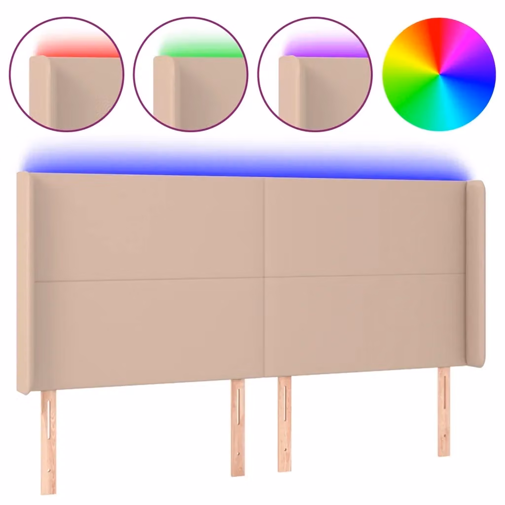 Testiera per letto con illuminazione LED e porta di ricarica USB vidaXL in similpelle beige, L: 163 cm, P: 16 cm, H: 118-128 cm – 2