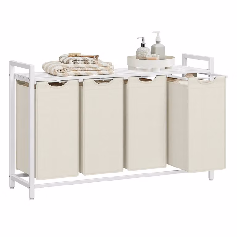 Cesto Portabiancheria con Piano Portaoggetti e Sacco Rimovibile, Bianco / 4 x 40 L