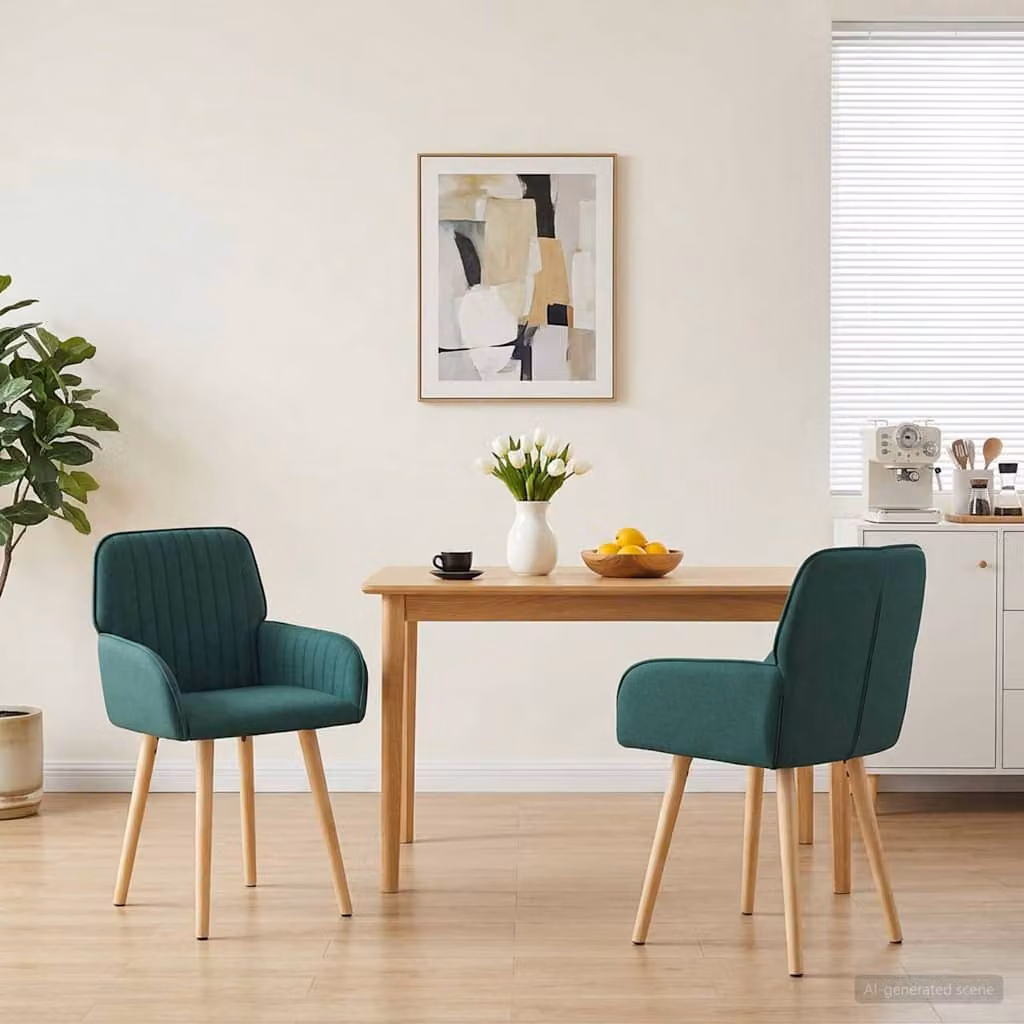 Set di 2 sedie da pranzo vidaXL in tessuto verde scuro e legno, L 56,5 x P 50 x H 87,5 cm