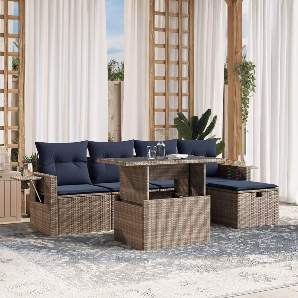 Maison Exclusive - Set di 6 divani da giardino con cuscini, grigio, polyrattan