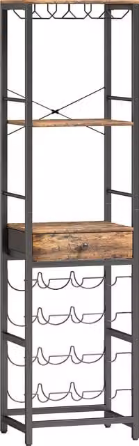Mobile da bar HOMCOM in stile industriale marrone con cassetti e ruote per cucina e soggiorno – 1