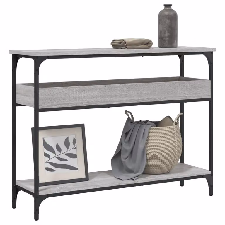 vidaXL Tavolo Consolle in Stile Industrial con Ripiano Grigio Sonoma, L 100 x P 29 x H 75 cm