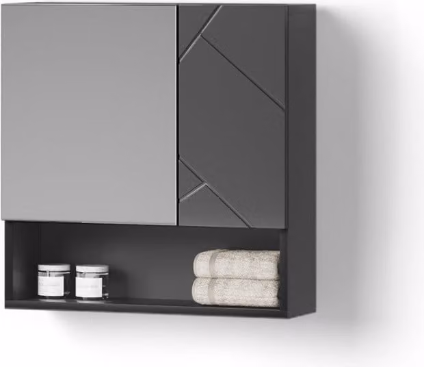 Specchio contenitore bagno Livinity Ronco Antracite lucido 54 x 55 cm, Model 52565