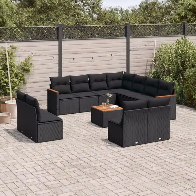 Set di divani da giardino vidaXL in rattan e legno di acacia oliato nero con cuscini per 12 persone – 1