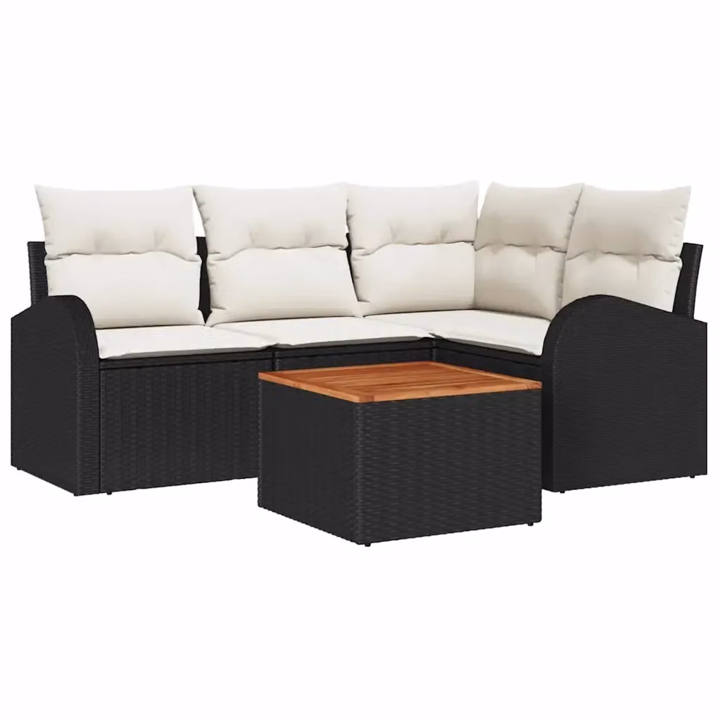 Set Divano da Giardino vidaXL 5 Pezzi a Forma di L con Tavolino, Colore Nero e Beige, Struttura in Acciaio e Polyrattan con Cuscini Inclusi – 2