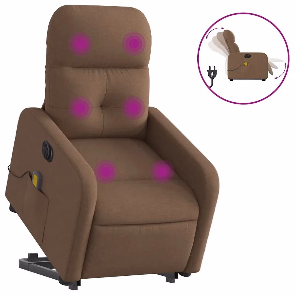 Poltrona Alzapersona Elettrica con Massaggio vidaXL in Tessuto Marrone – 2