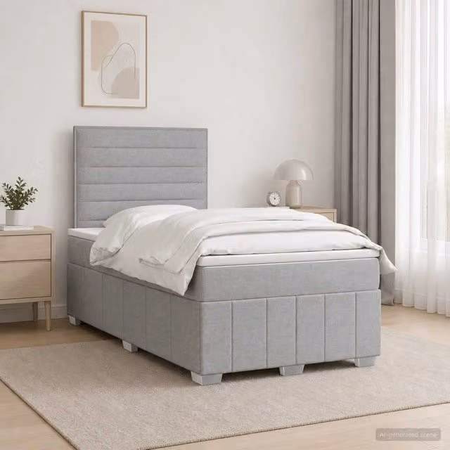 Letto Box Spring vidaXL con Materasso a Molle Insacchettate e Illuminazione LED, Grigio e Bianco, L/P/H: 120 x 200 cm