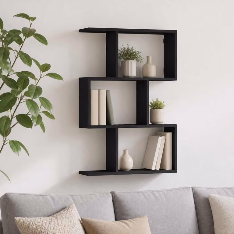 Scaffale da parete vidaXL in legno nero opaco L: 72 cm, P: 10 cm, H: 105 cm