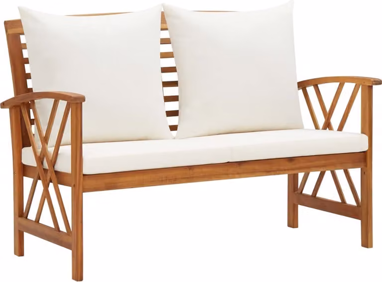 The Living Store Panca da giardino con cuscini 119 cm in legno massiccio di acacia