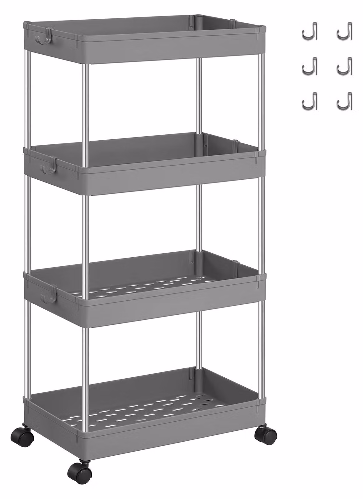 SONGMICS, carrello portante, carrello da cucina con 4 ripiani, scaffale aperto, acciaio inossidabile