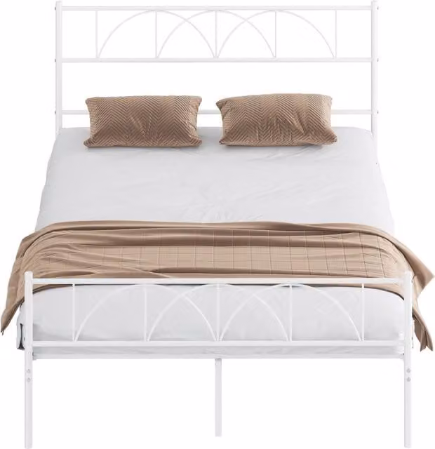 Letto Contenitore Minimal Bianco con Struttura in Metallo L/P/H: 140 x 190 x 33 cm