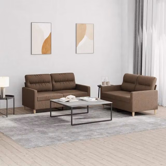 Set di Divani 2 pz con Cuscini Marrone in Tessuto 3201571