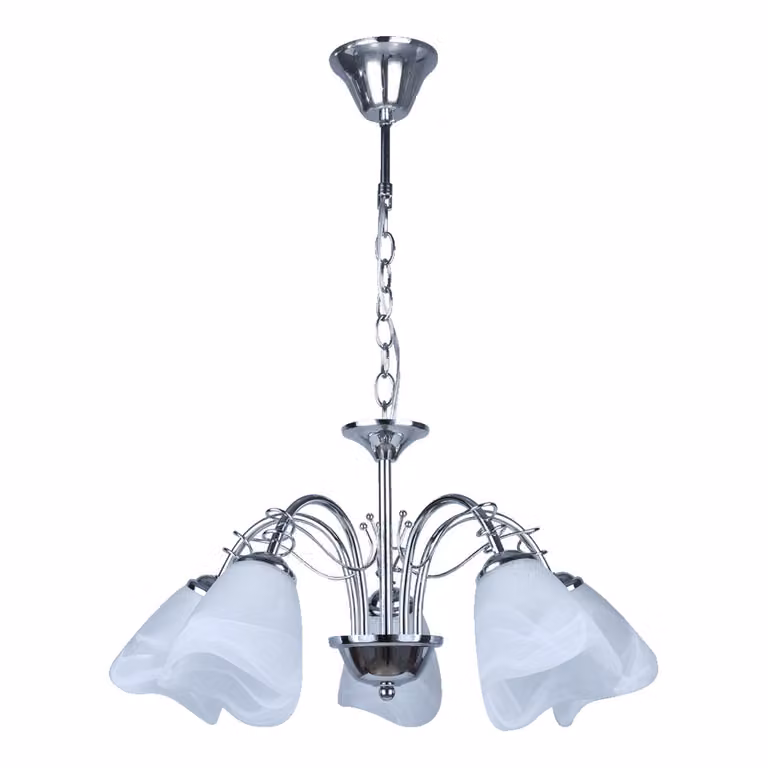 Lampada a sospensione CAMELOT 5xE14/40W cromo/alabastro bianco dimmerabile