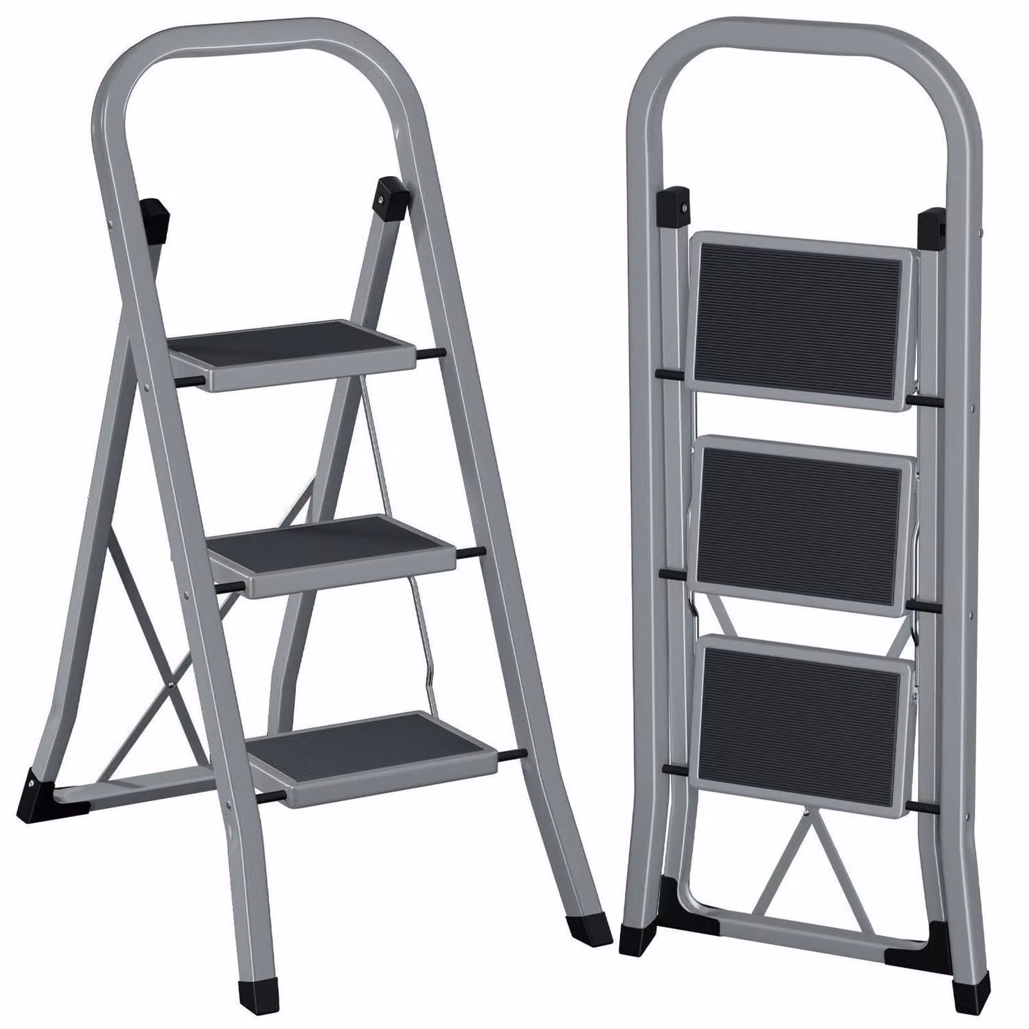 Scala a tre gradini, portata massima di 150 kg, colore grigio
