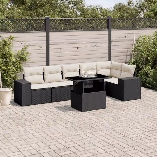 Set Divani da Giardino con Cuscini 7pz Nero Polyrattan 3269176
